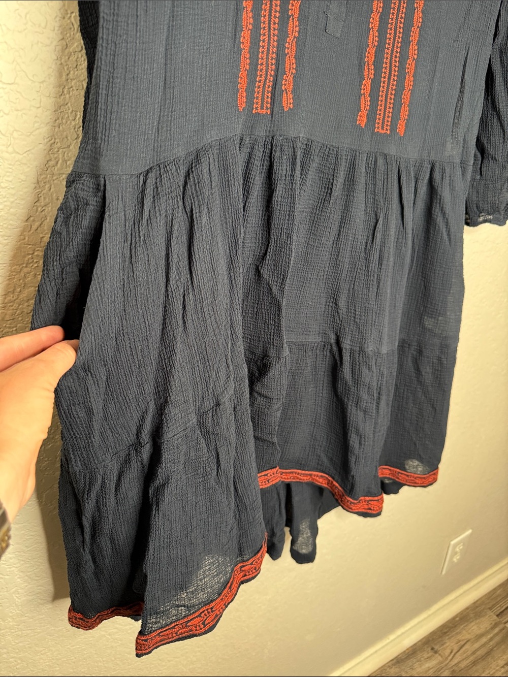 Free People Light Heart Gauze Tunic Dress Large Navy - Picture 5 of 6